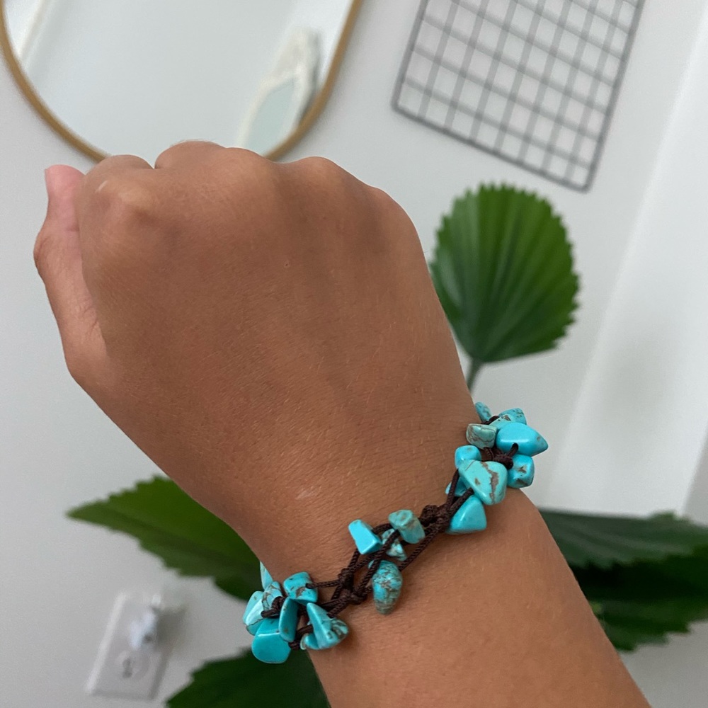 teal pebble stone Adjustable bracelet